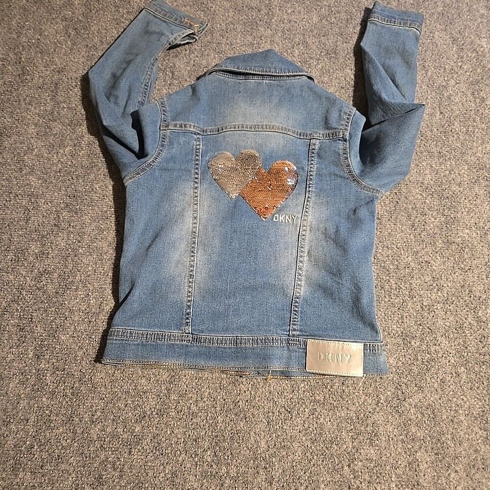 DKNY Denim Jean Jacket Girls Size 7 Blue Snap Front Long Sleeve Spring/Fall